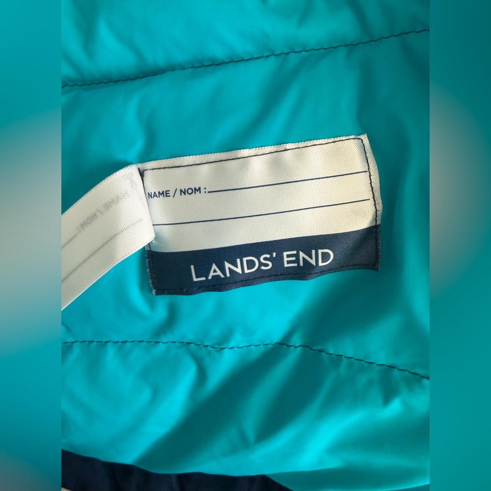 EUC Lands' End Girls Navy Sherpa Hooded Expedition Parka with Teal Trim, Size 14 - Picture 16 of 16